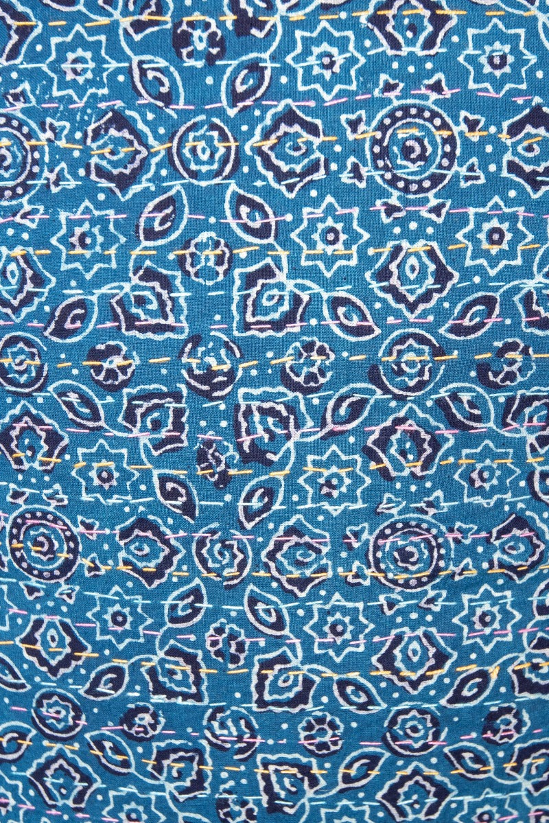 24" Blue Ajrak Block Print Pillow