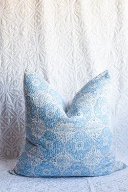 Blockprinted Pillow - Soft Blue Tierra del Lagarto