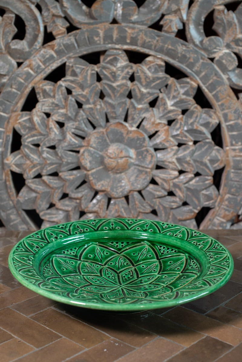 Carved Hand Painted Moroccan Plate Tierra del Lagarto