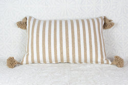 Pom Pom Lumbar Pillow Tan and Cream Stripe Tierra del Lagarto