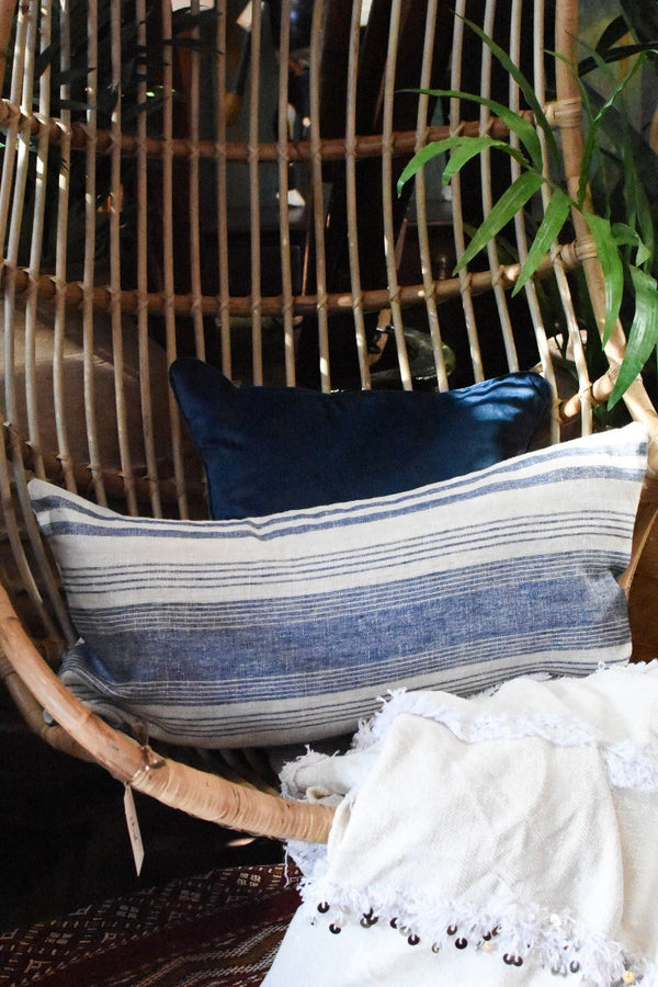 Striped Linen Pillow - Tan & Blue Tierra del Lagarto