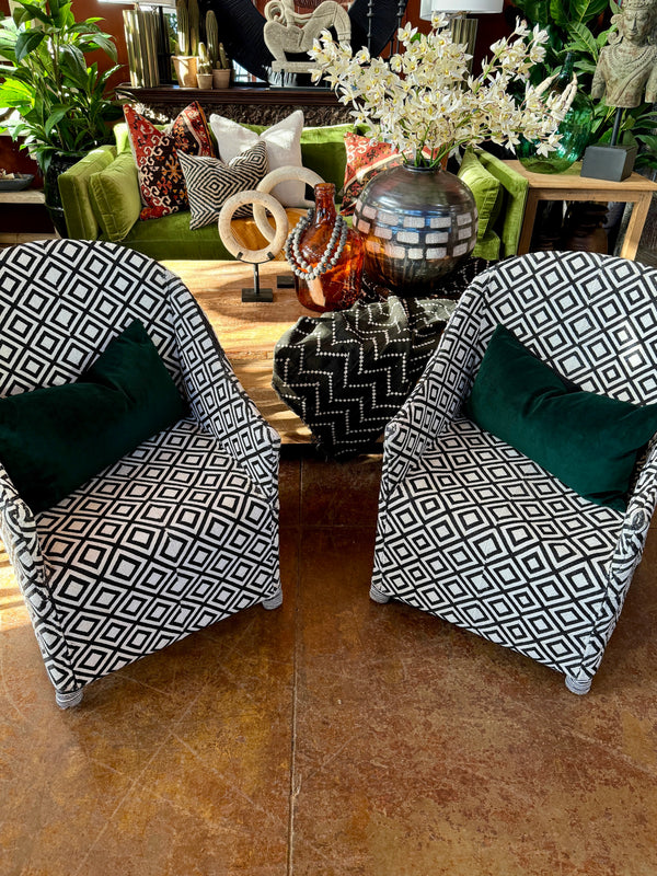 Green Velvet Sofa and a Pair of Beaded Yoruba Chairs