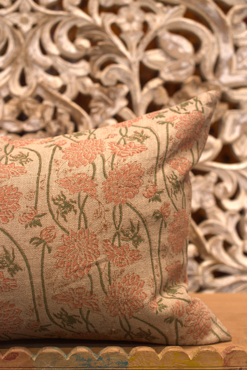 Floral Linen Block Print Pillow