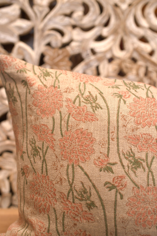 Floral Linen Block Print Pillow