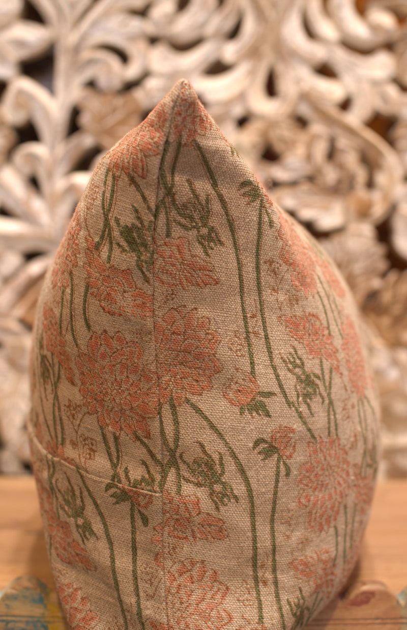 Floral Linen Block Print Pillow