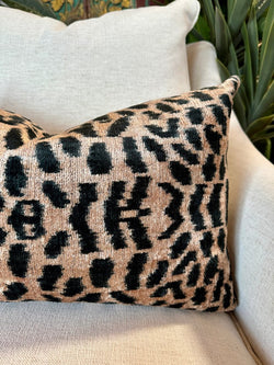 Silk Velvet Ikat Leopard Pillow