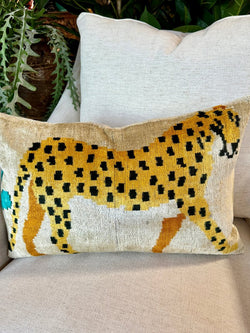 Silk Velvet Ikat Leopard Pillow