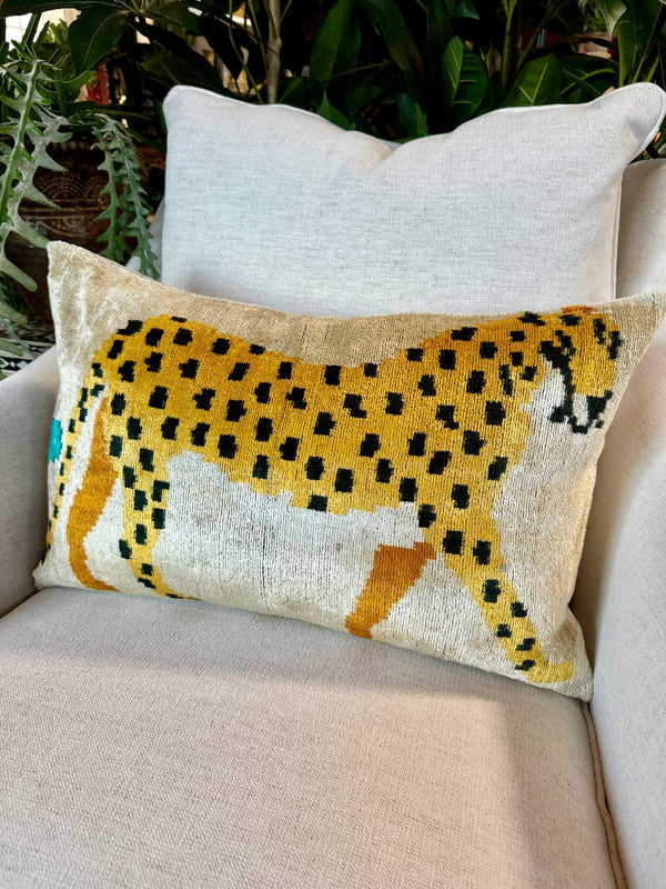 Silk Velvet Ikat Leopard Pillow