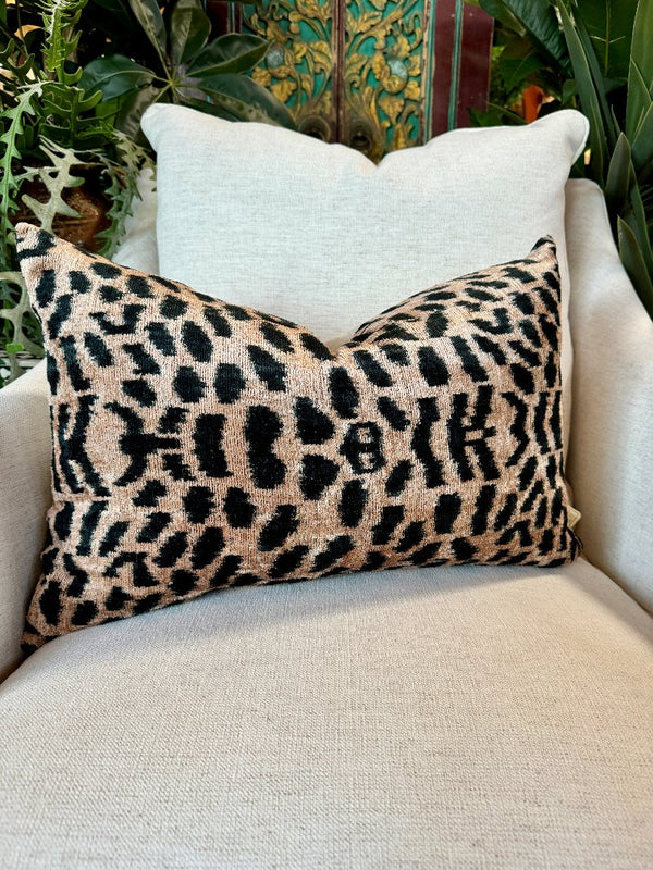 Silk Velvet Ikat Leopard Pillow