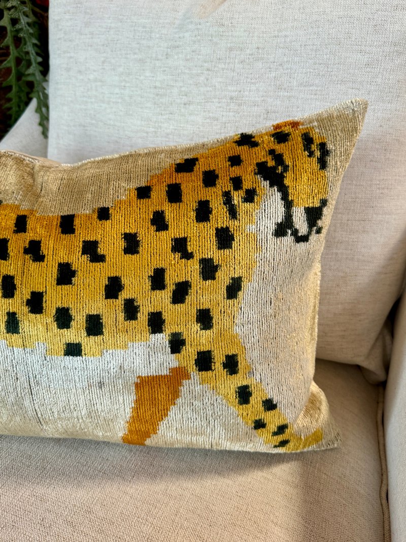 Silk Velvet Ikat Leopard Pillow