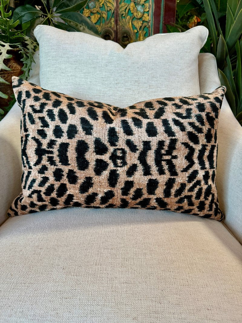 Silk Velvet Ikat Leopard Pillow