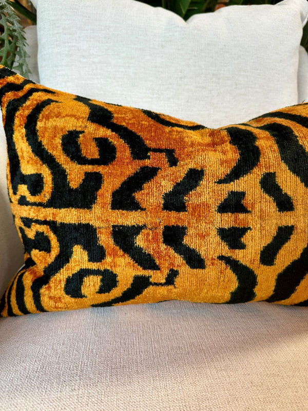 Silk Velvet Ikat Tiger Stripe Pillow