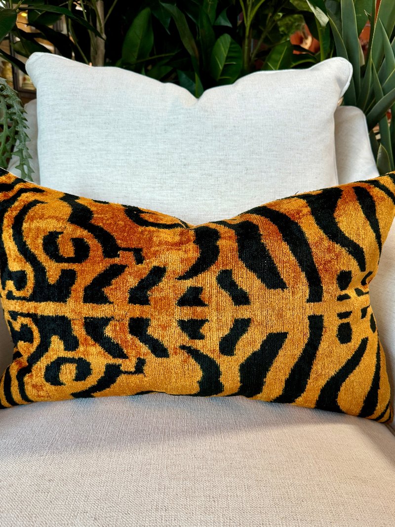 Silk Velvet Ikat Tiger Stripe Pillow