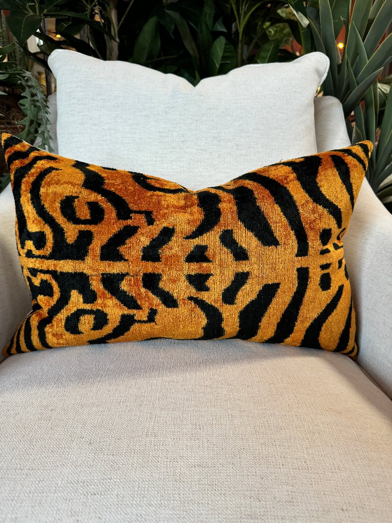 Silk Velvet Ikat Tiger Stripe Pillow