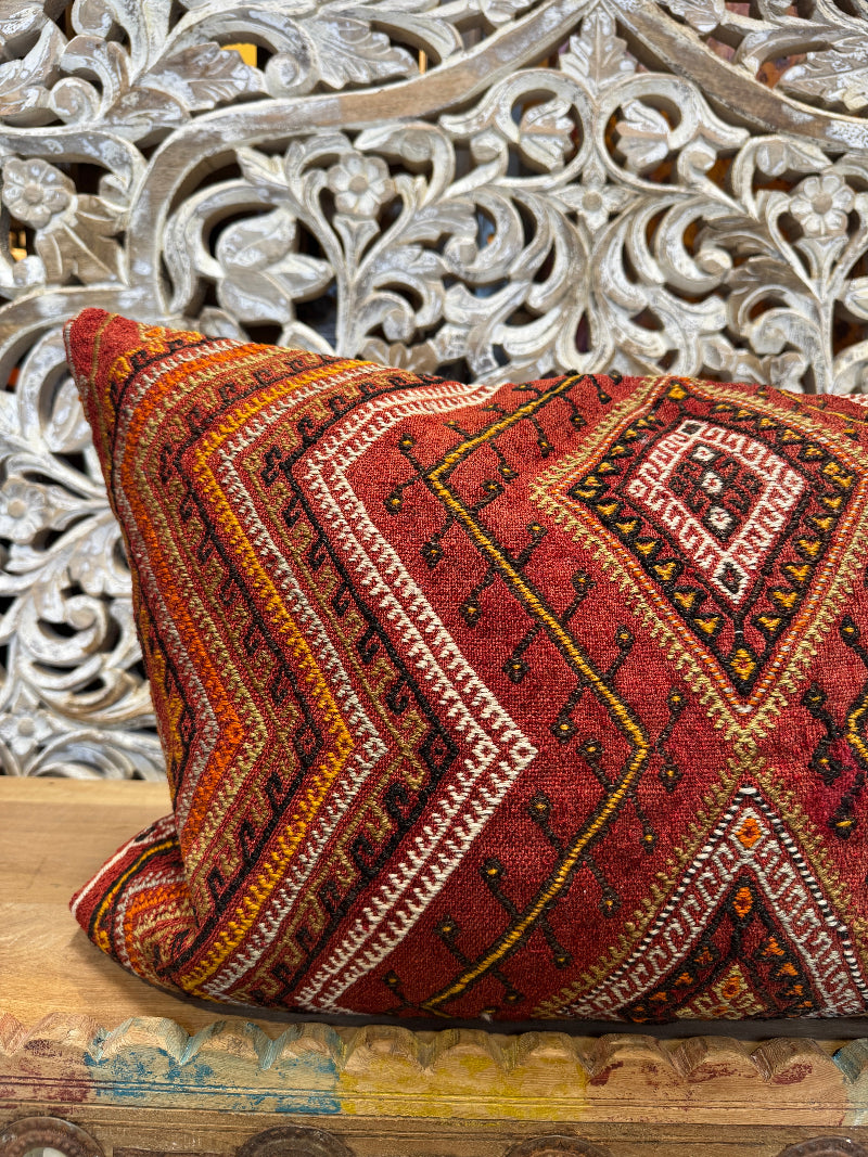 Red Turkish Cicim Kilim Lumbar