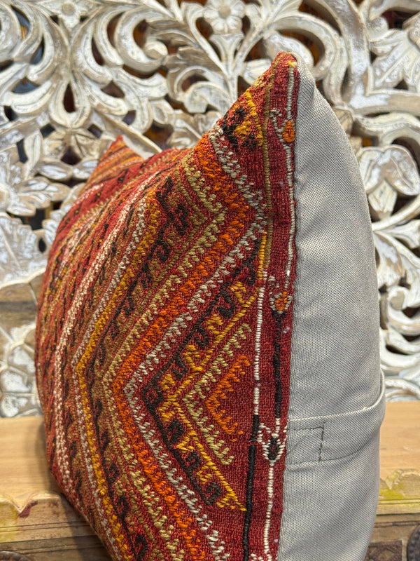 Red Turkish Cicim Kilim Lumbar