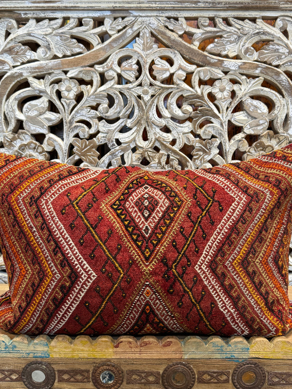 Red Turkish Cicim Kilim Lumbar