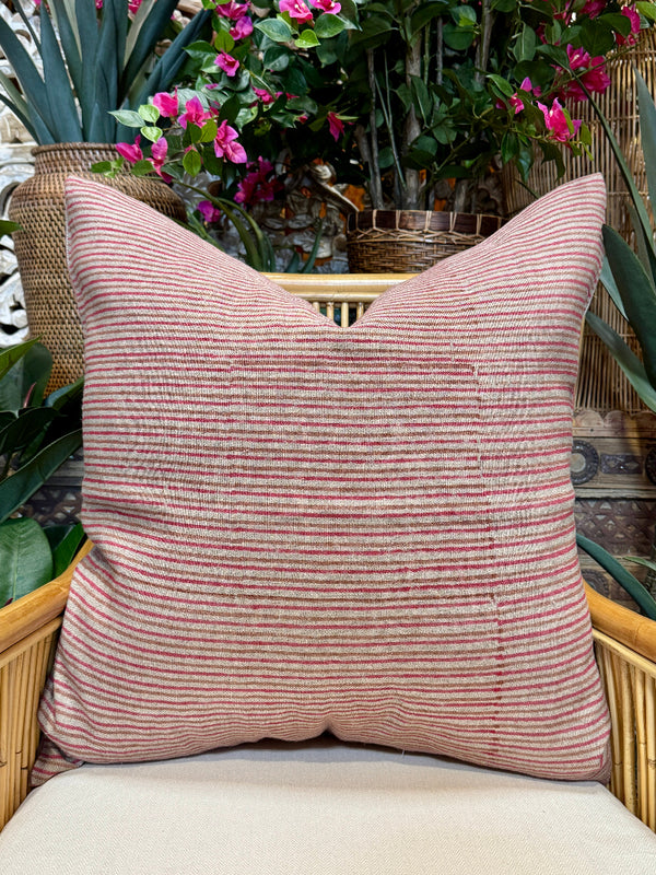 Striped Block Print 24" Linen Pillow