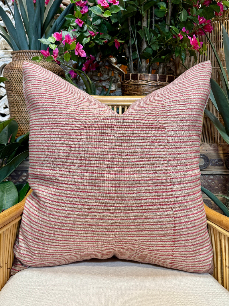 Striped Block Print 24" Linen Pillow