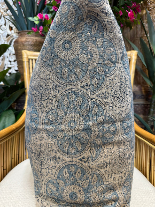 Blue Medallion Block Print 24" Linen Pillow