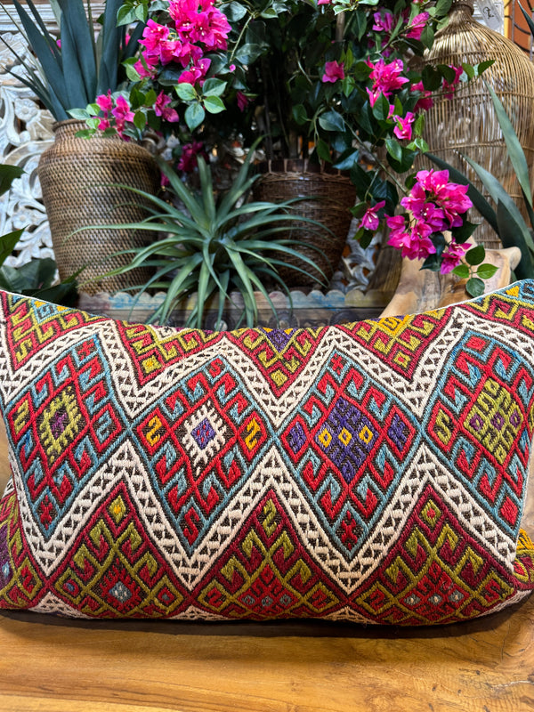 Turkish Cicim Kilim Lumbar Pillow