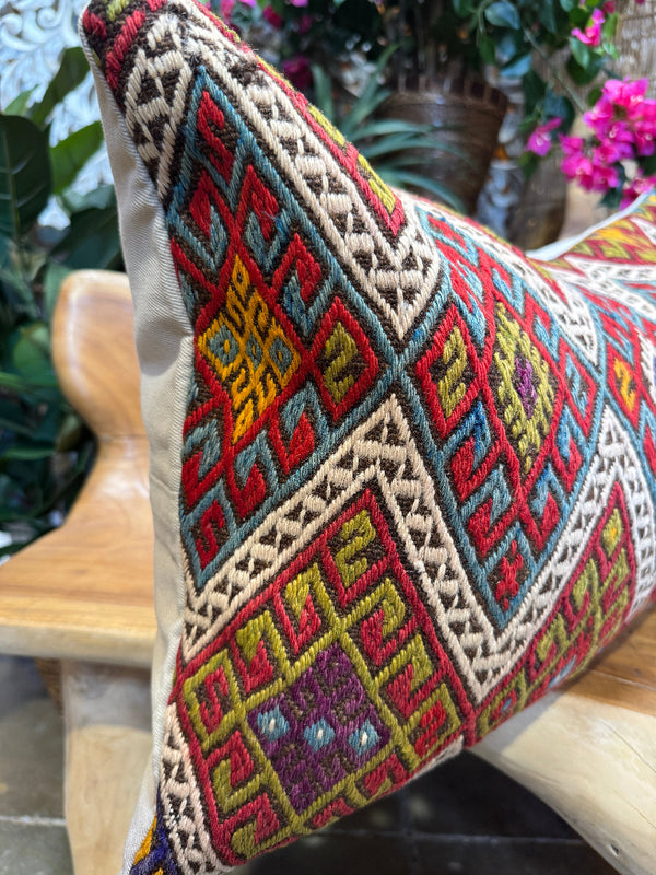 Turkish Cicim Kilim Lumbar Pillow
