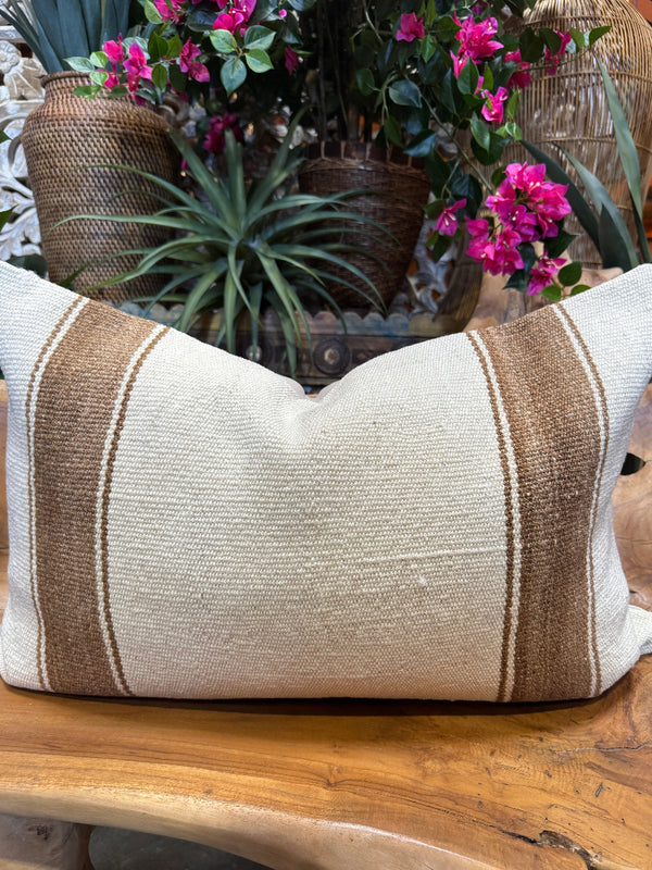 White and Brown Striped Anatolian Pillow