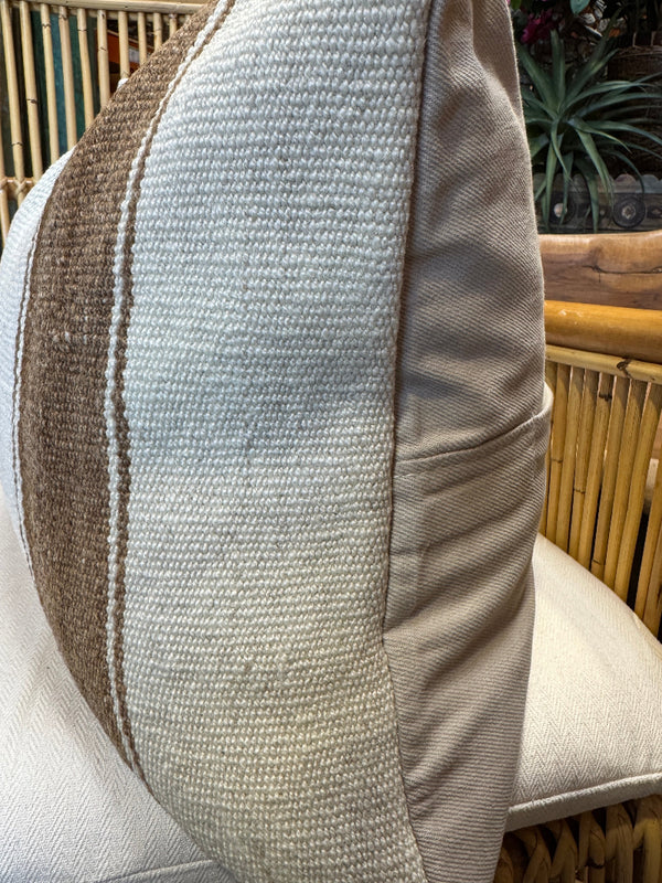 White and Brown Striped Anatolian Pillow