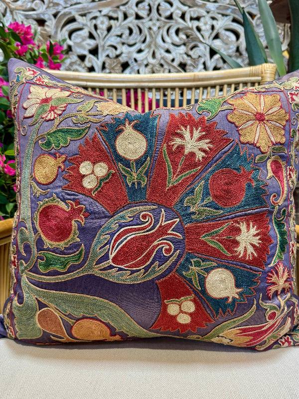 Suzani Pillow in Purple/Grey Silk