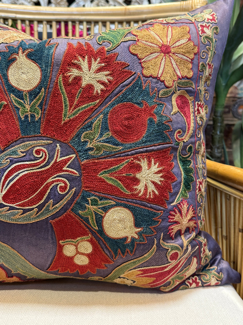 Suzani Pillow in Purple/Grey Silk