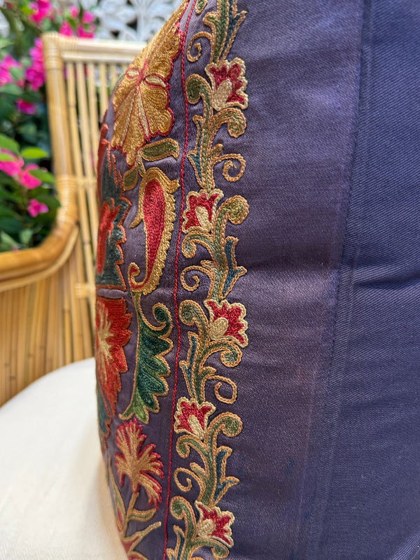 Suzani Pillow in Purple/Grey Silk