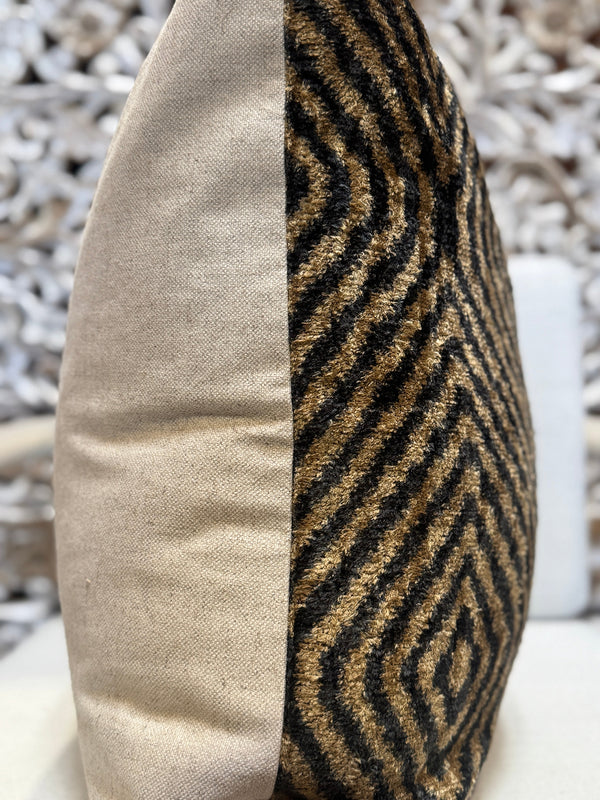 Tribal Black and Caramel Silk Velvet Ikat Pillow