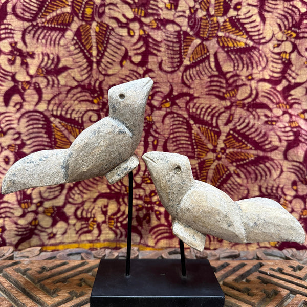 Two Stone Birds on Stand