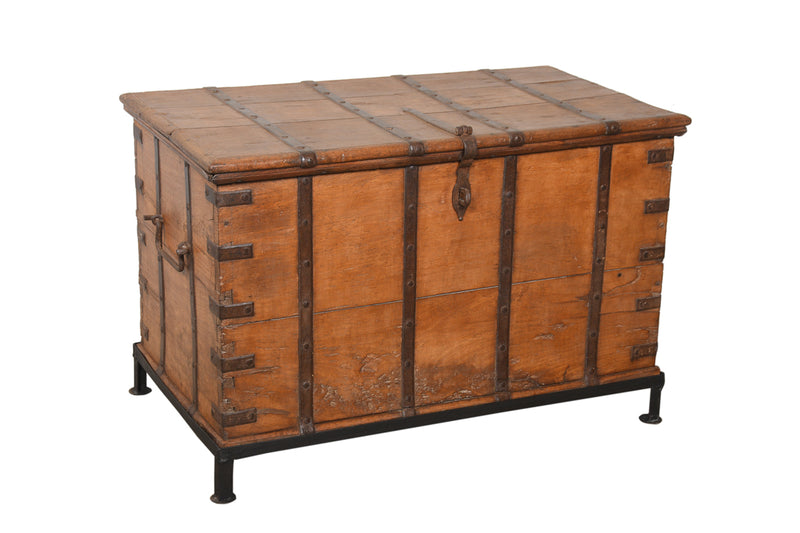 Teak Trunk with Iron Stand
