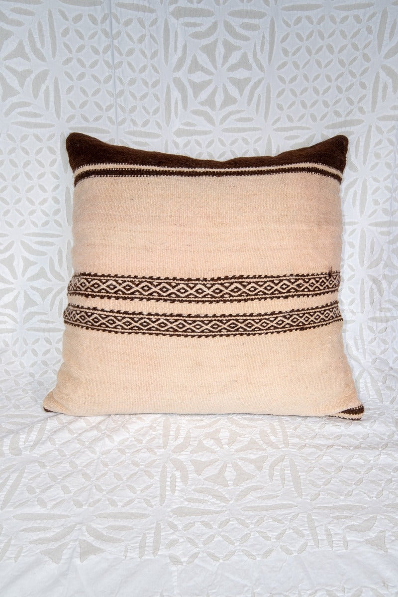 24" Moroccan Zanafi Kilim Neutral Stripe Pillow