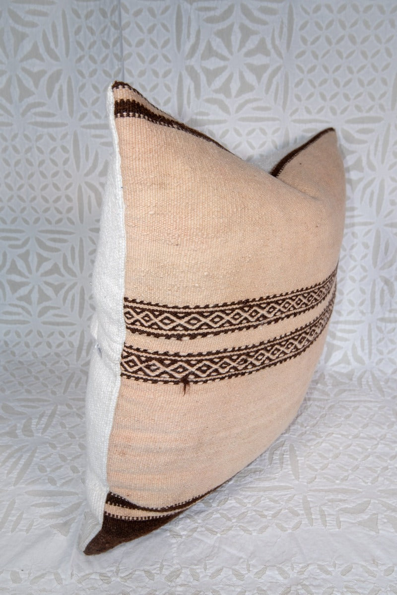 24" Moroccan Zanafi Kilim Neutral Stripe Pillow