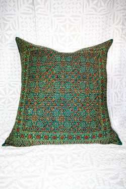 24" Green Ajrak Block Print Pillow