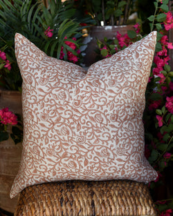 Rose Blockprint 24" Linen Pillow