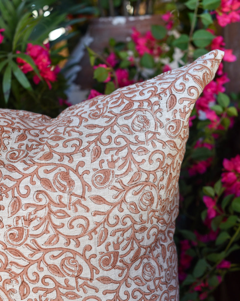 Rose Blockprint 24" Linen Pillow