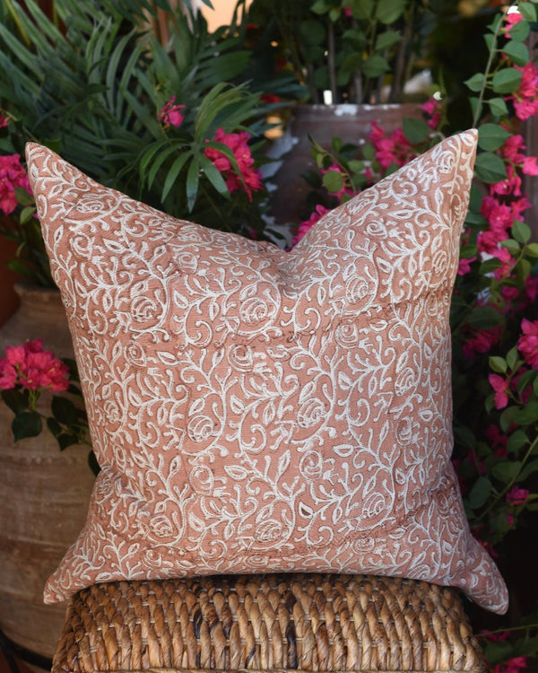 Rose Natural Linen Blockprint 24" Pillow