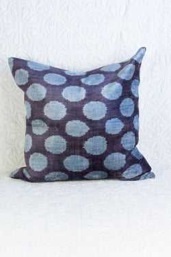 Deep Blue Polka Dot Silk Velvet Ikat Pillow Tierra del Lagarto