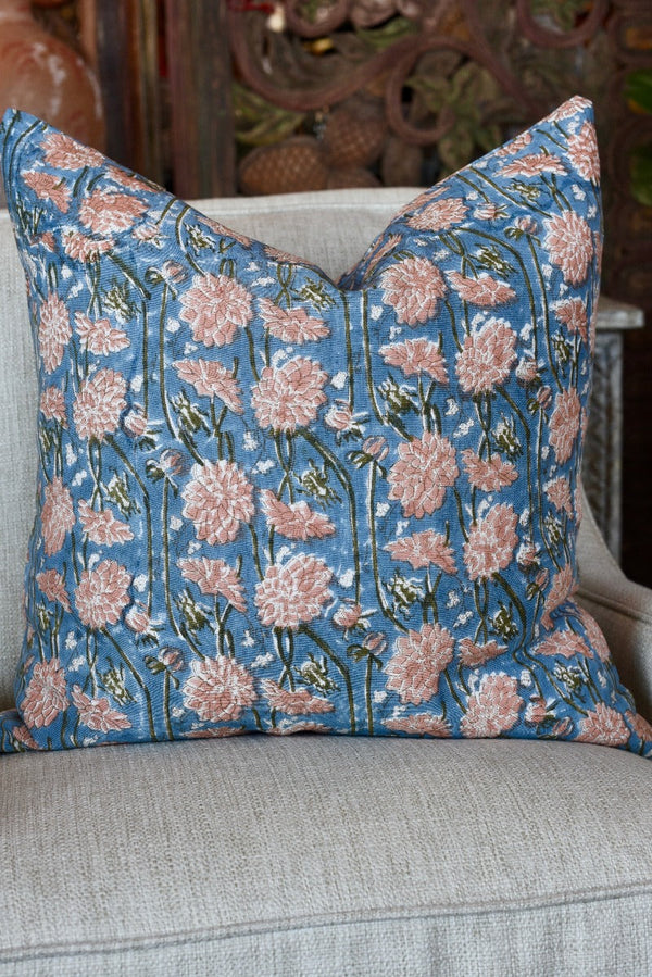 Floral Blockprinted 24” Pillows Tierra del Lagarto