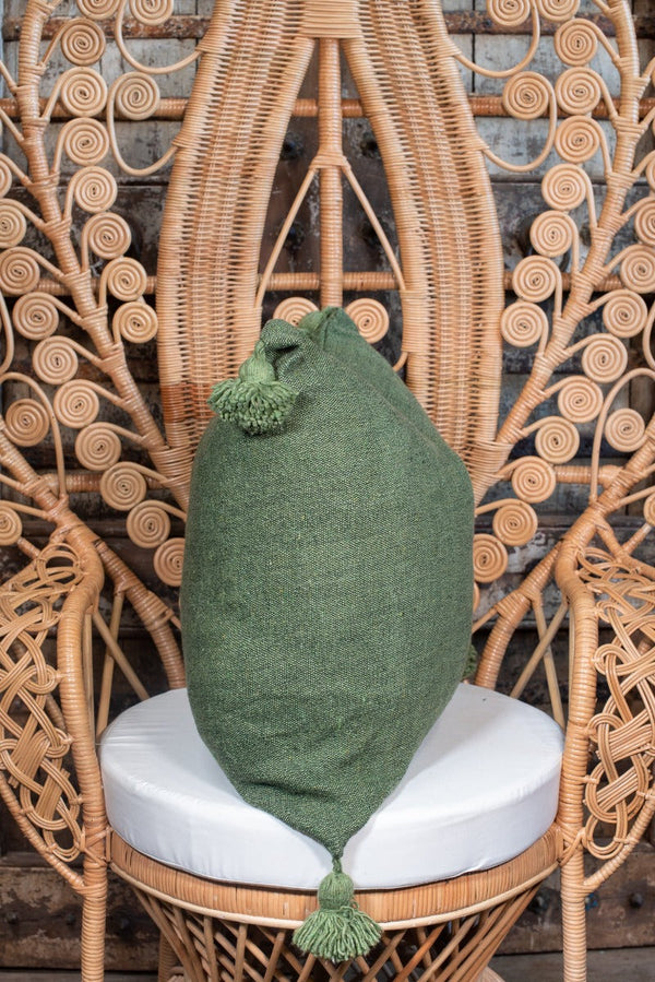 Green Moroccan Pompom Pillow Tierra del Lagarto
