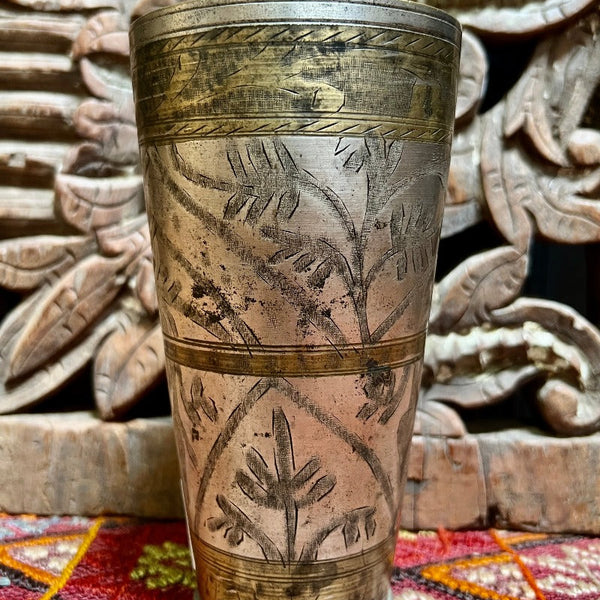 Vintage Etched Brass Lassi Cup