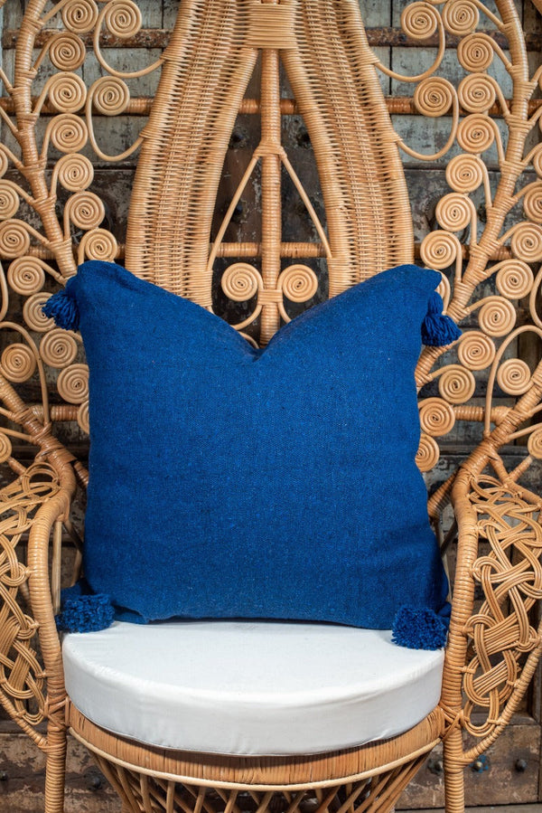 Moroccan Blue Pompom Pillow Tierra del Lagarto