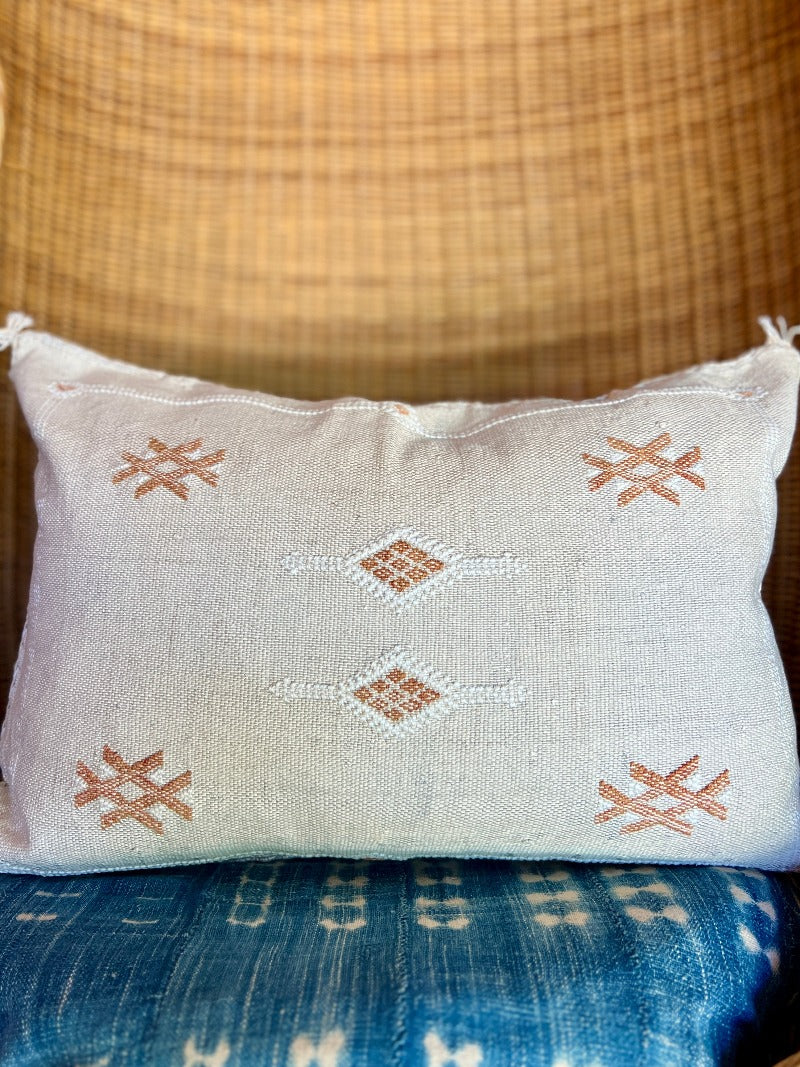Moroccan Sabra Lumbar Pillow Off White w/ Brown Tierra del Lagarto
