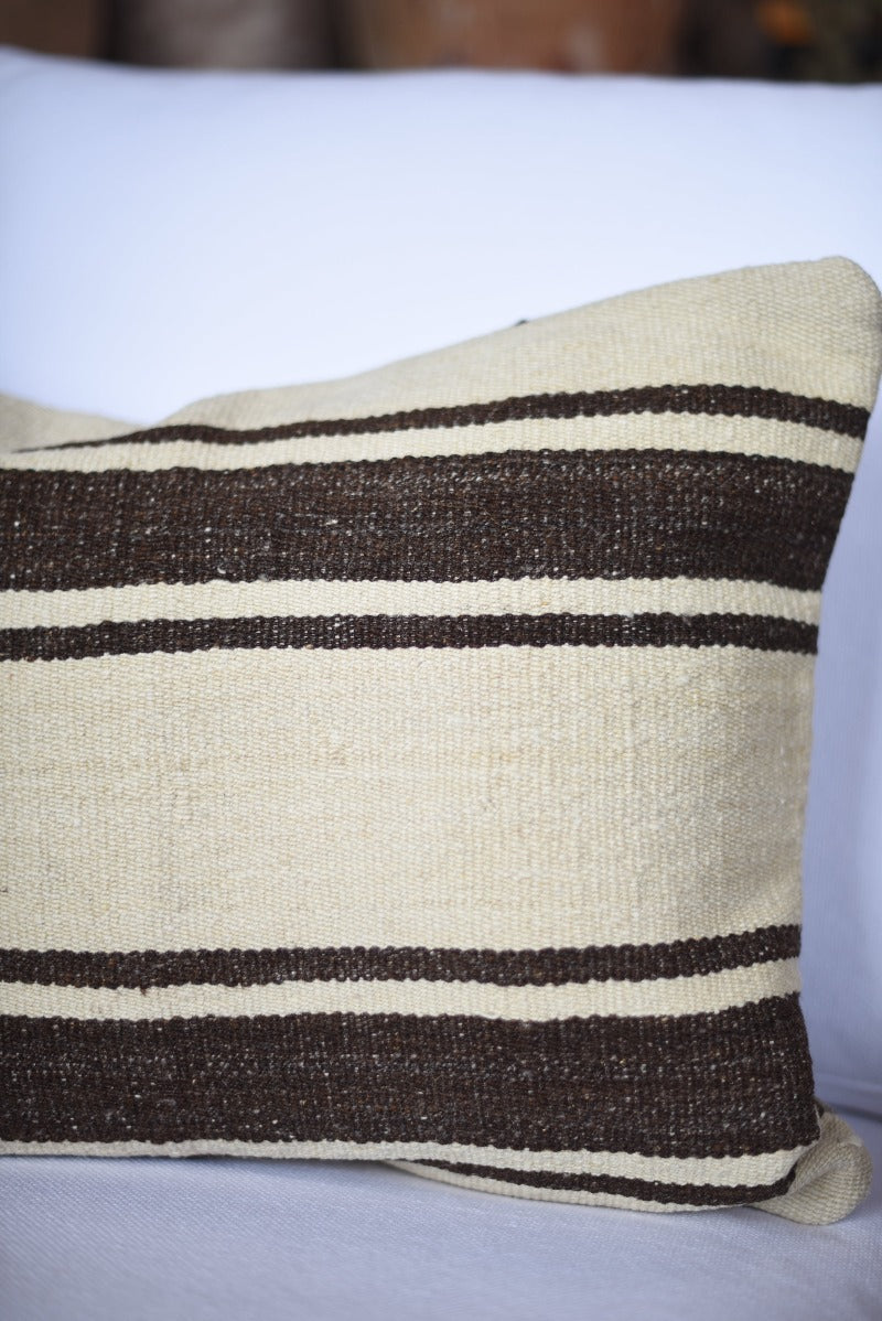 Neutral Stripe Vintage Turkish Kilim Pillow Tierra del Lagarto
