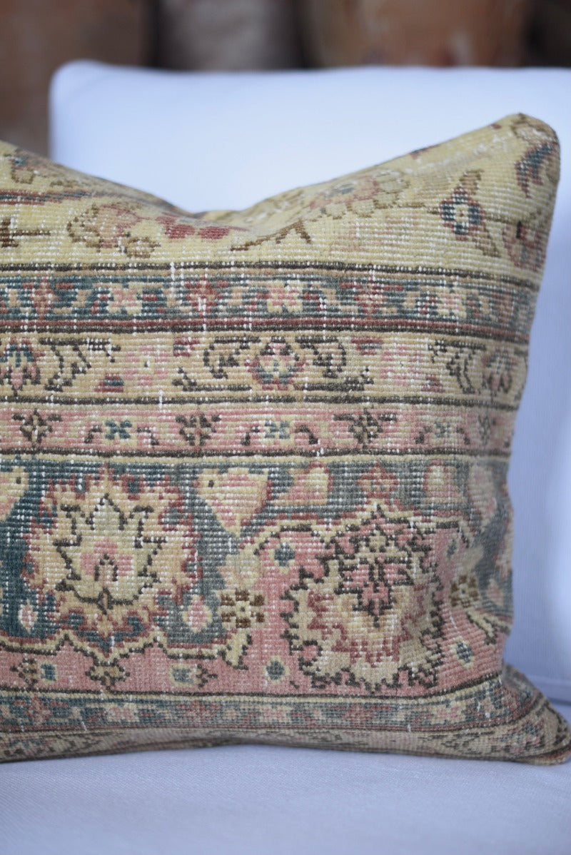 Neutral Turkish Carpet Pillow Lightened Vintage Design