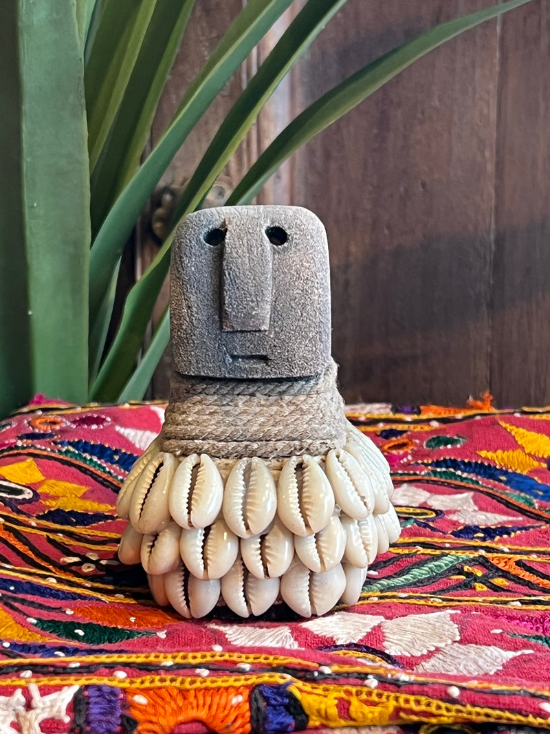 Primitive Stone Head with Cowrie Shells Tierra del Lagarto