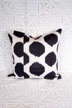 Silk Ikat Black and White Polka Dot Pillow Tierra del Lagarto